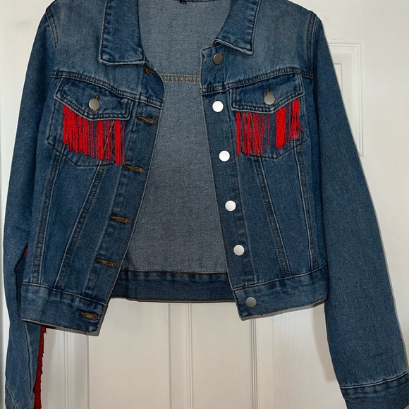Custom Georgia Bulldogs Denim Jacket with Red Fringe - Picture 3 of 3